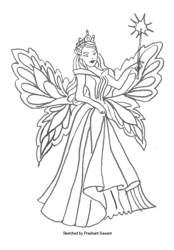 Online coloring pages coloring page the girl with wings and a magic wand fairies download print coloring page