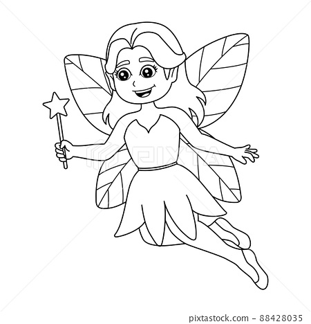 Fairy holding magic wand coloring page isolated