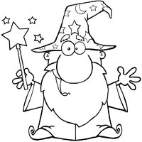 Funny wizard with a wand coloring pages