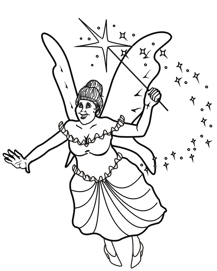 Fairy tale coloring page fairy godmother with wand