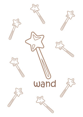 Alphabet w for wand vocabulary school lesson cartoon coloring pages for kids and adult activity