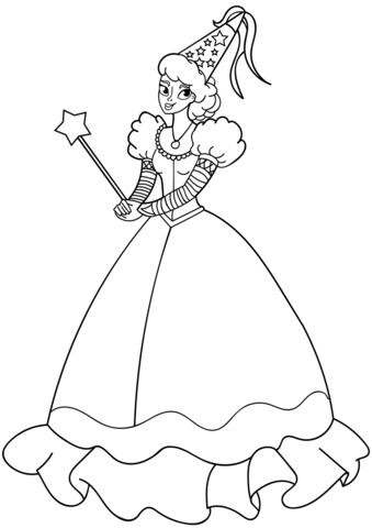 Princes with wand and wizard hat coloring page free printable coloring pages