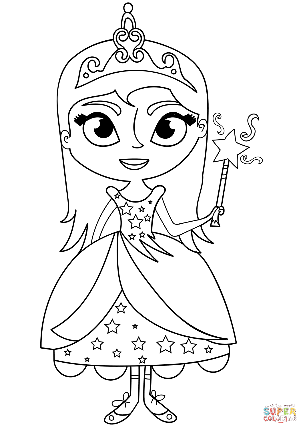 Princess with wand coloring page free printable coloring pages