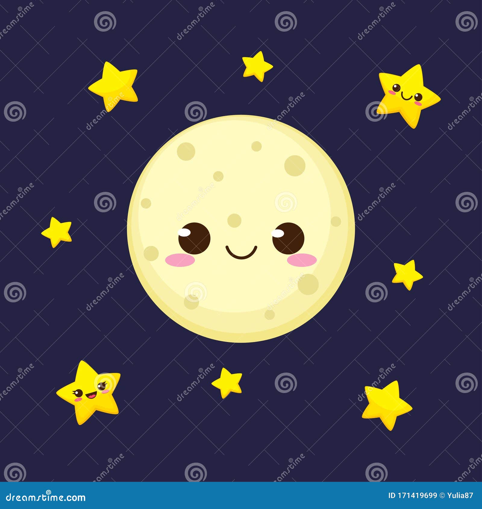 Cute moon and stars characters stock vector