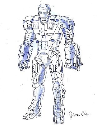 Ironman war machine avengers original ic art pencil sketch on card stock