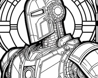 Battle robot stained glass printable adult coloring page from colouringquest coloring book pages for adults coloring pictures for kids instant download