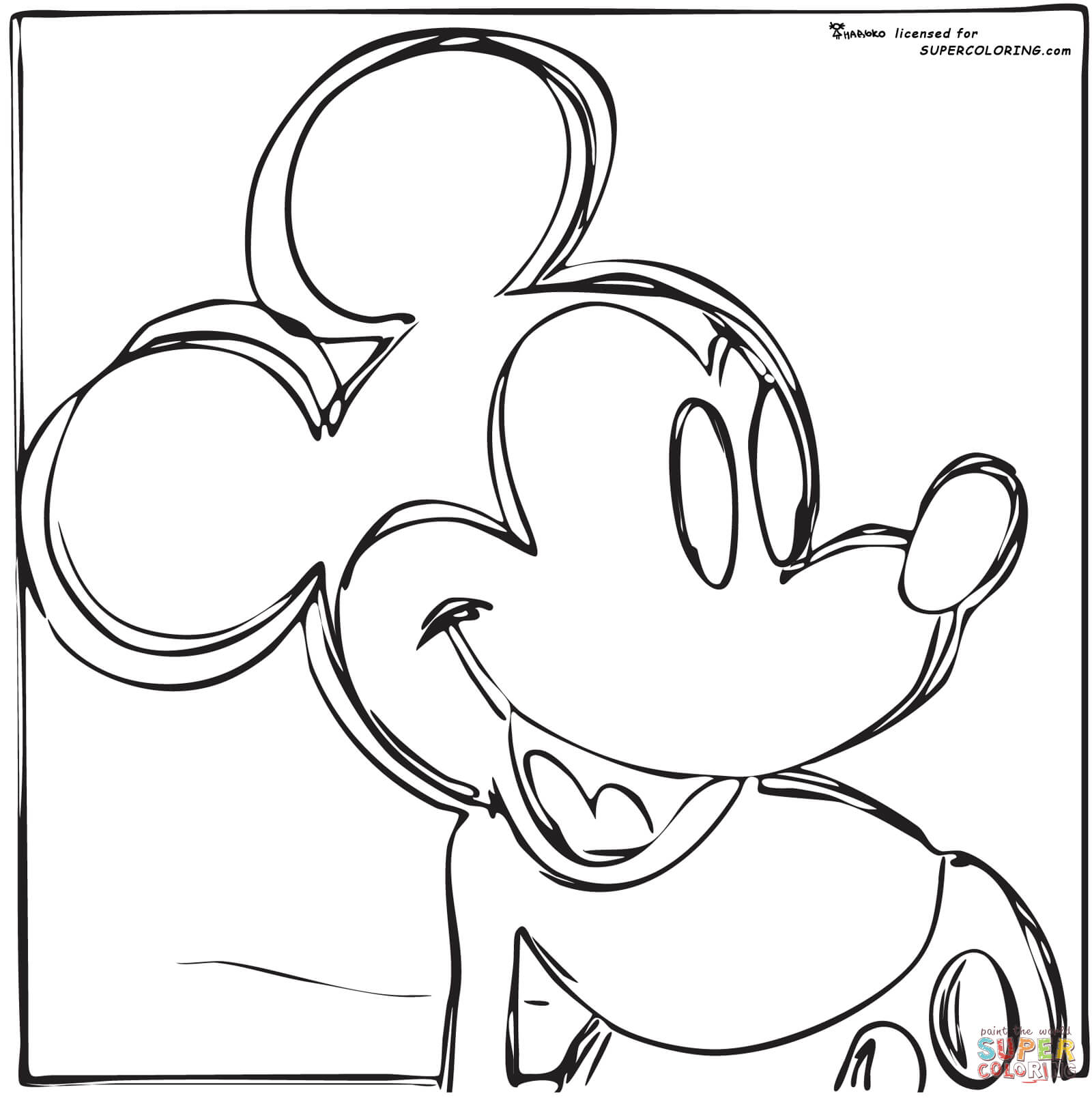 Mickey mouse by andy warhol coloring page free printable coloring pages