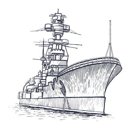 Warship with a high mast stock illustration