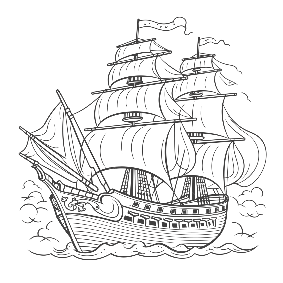 An old sailing ship in the ocean coloring page design for coloring book images outline sketch drawing vector book drawing ocean drawing wing drawing png and vector with transparent background for free