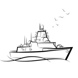 Warship drawing vector images over