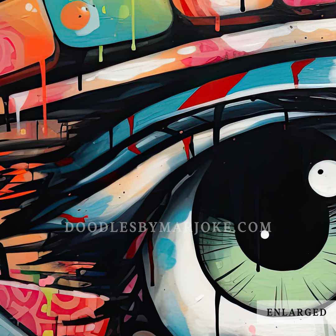 Abstract graffiti eye of wasabi original mixed media street art print â doodles by marjoke