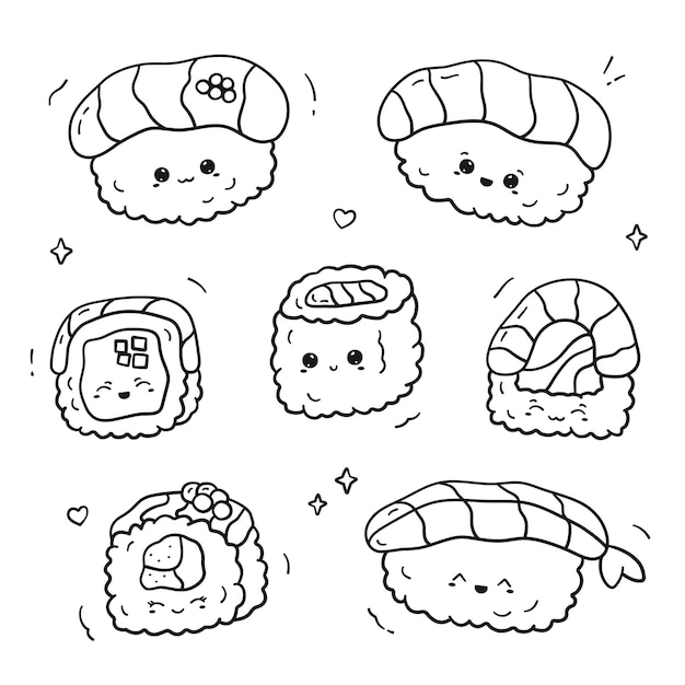 Sushi coloring vectors illustrations for free download