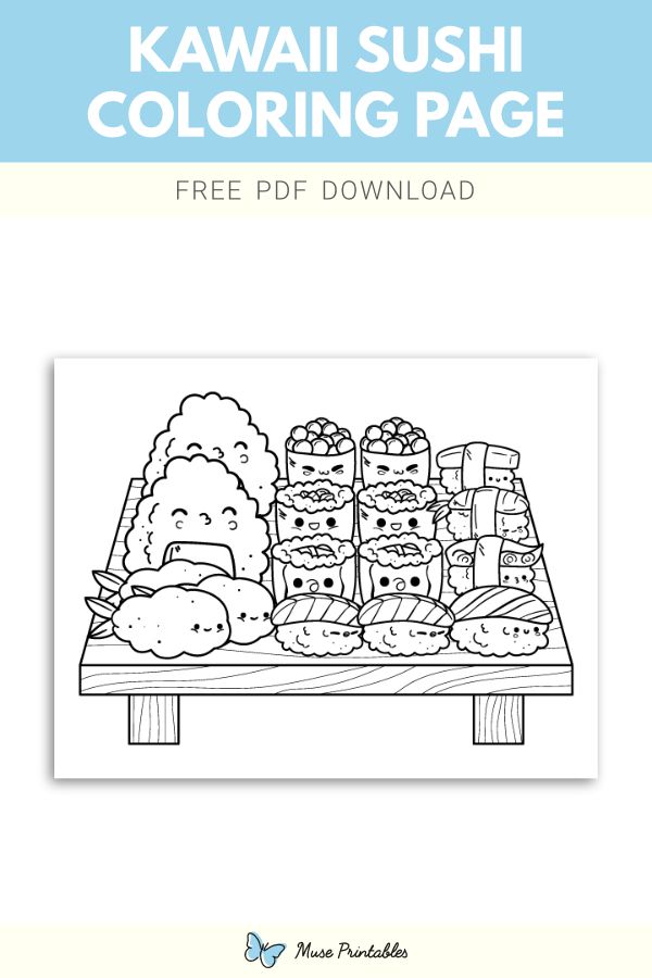 Free kawaii sushi coloring page coloring pages printable coloring pages digi stamps