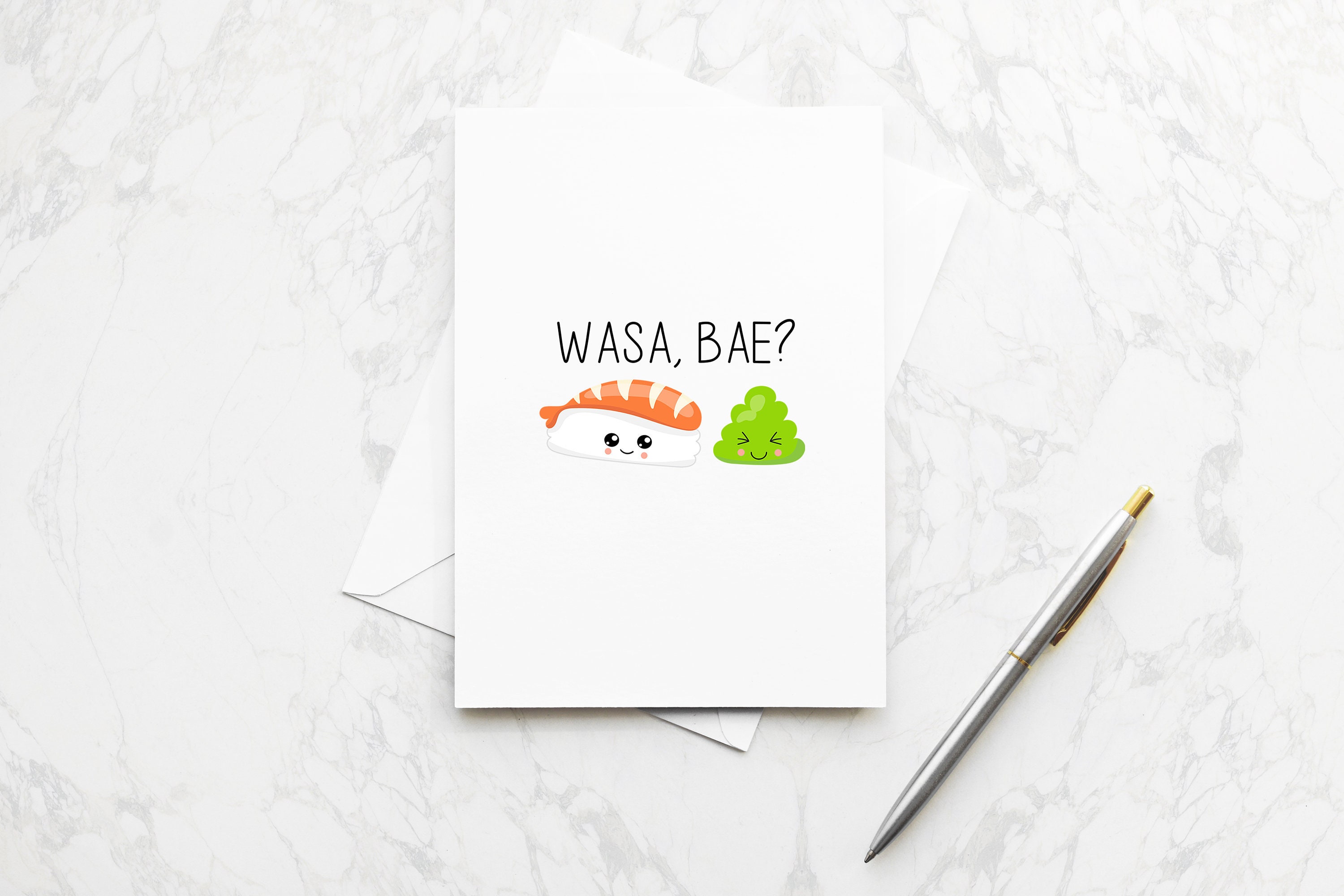 Valentines day greeting card wasa bae kawaii sushi wasabi food lover pun foodie card for boyfriend husband lover gift surprise