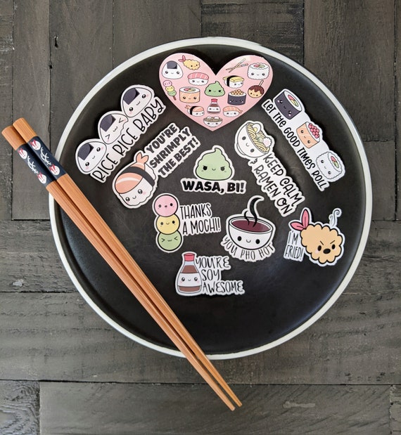 Kawaii food pun stickers sushi ramen wasabi sticker pack glossy or matte laptop notebook planner water bottle free shipping