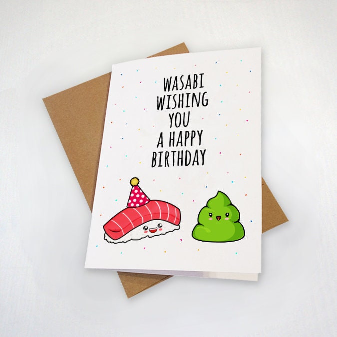 Wasabi birthday card sushi themed greeting card funny pun sushi lovers