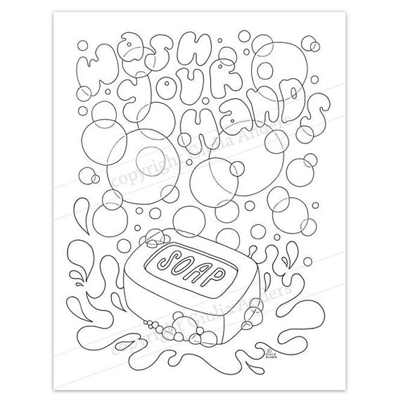 Wash your hands printable coloring page pdf x a downloadable adult coloring page colouring sheet for adults and kids