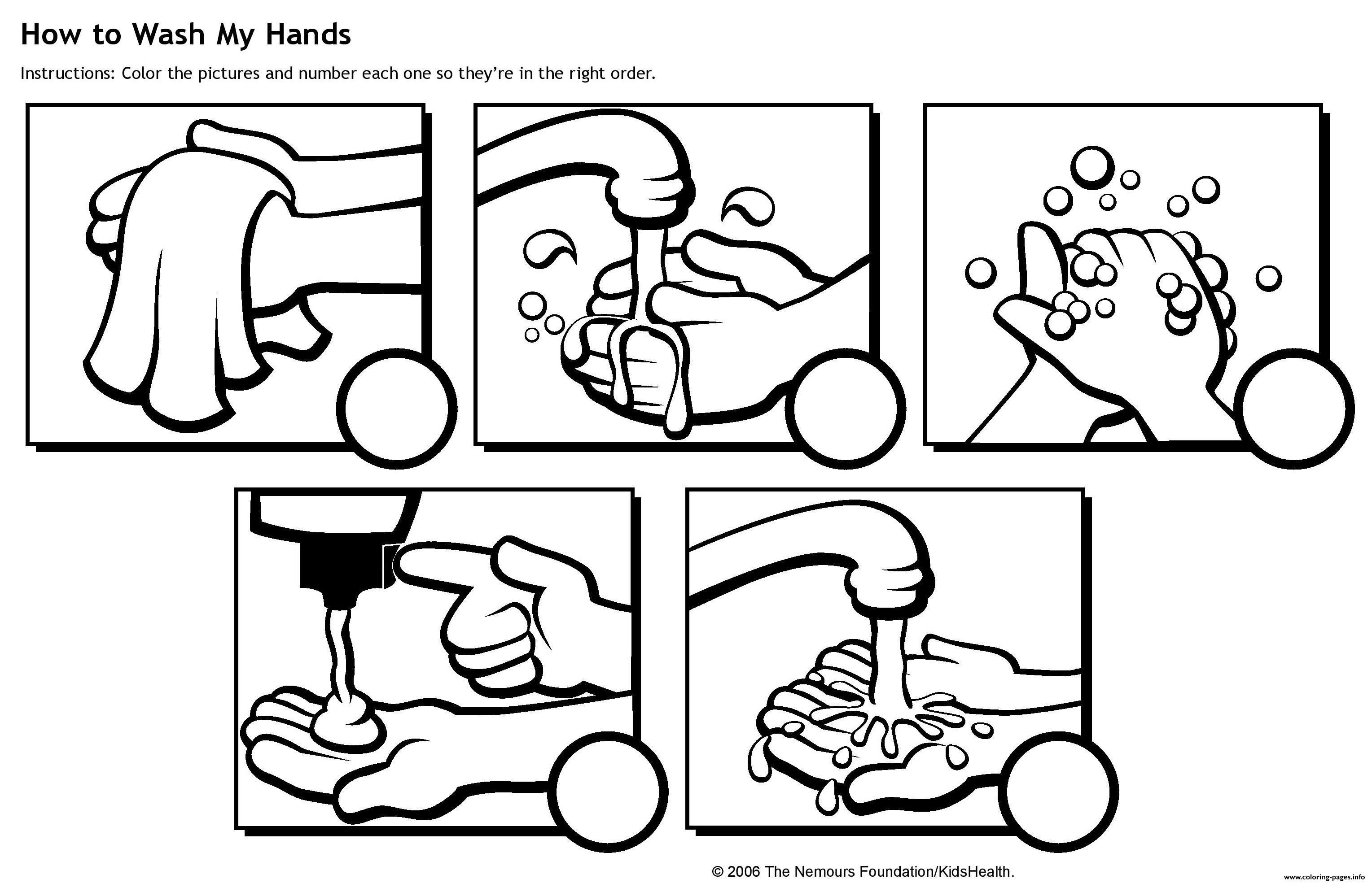 How to wash my hands worksheet for kids coloring page printable