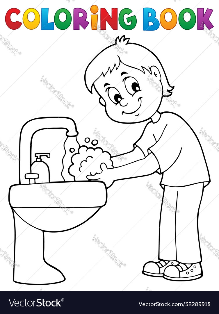 Coloring book boy washing hands theme royalty free vector