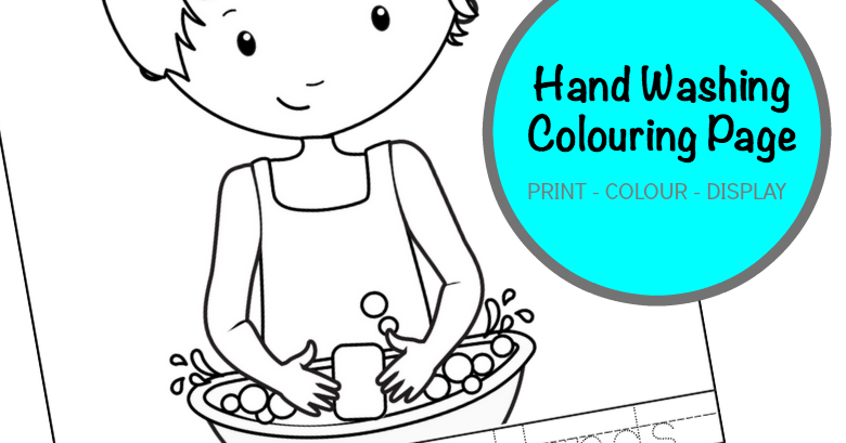 Hand washing colouring page activity for kids