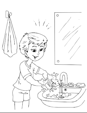 Kid washing hands coloring page