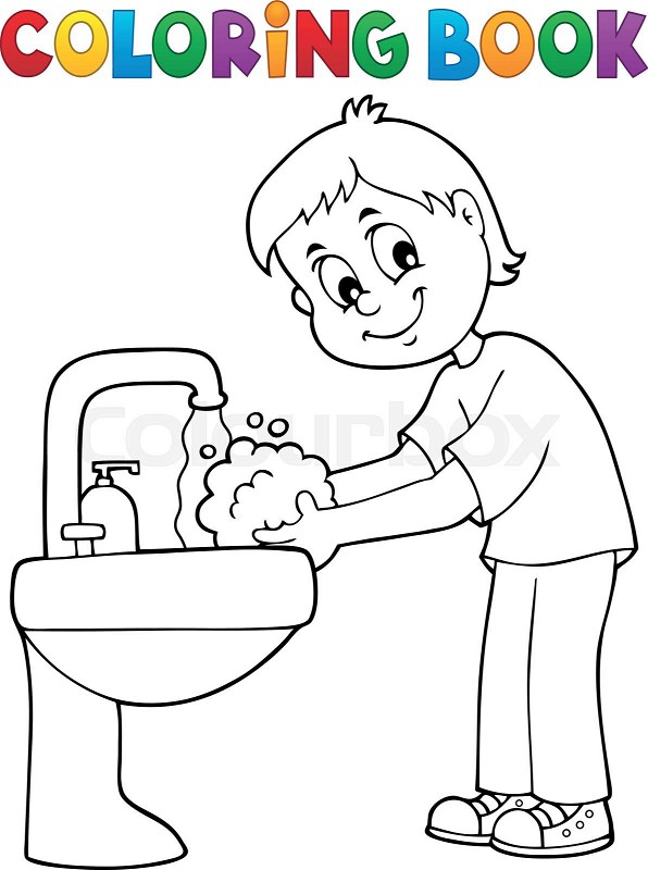 Coloring book boy washing hands theme stock vector