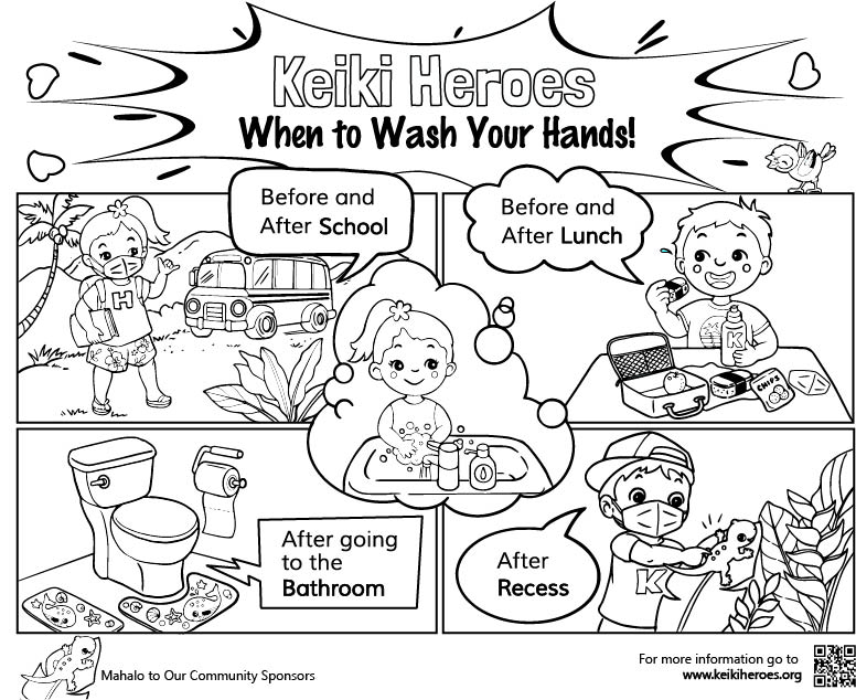 When to wash hands coloring sheet keiki heroes