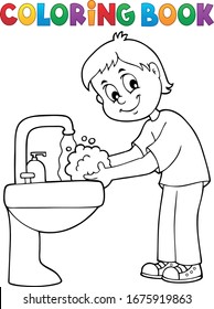 Coloring book boy washing hands theme stock vector royalty free