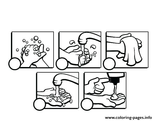 Wash your hands steps coloring page printable