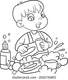 Kid washing hands coloring page illustration stock vector royalty free