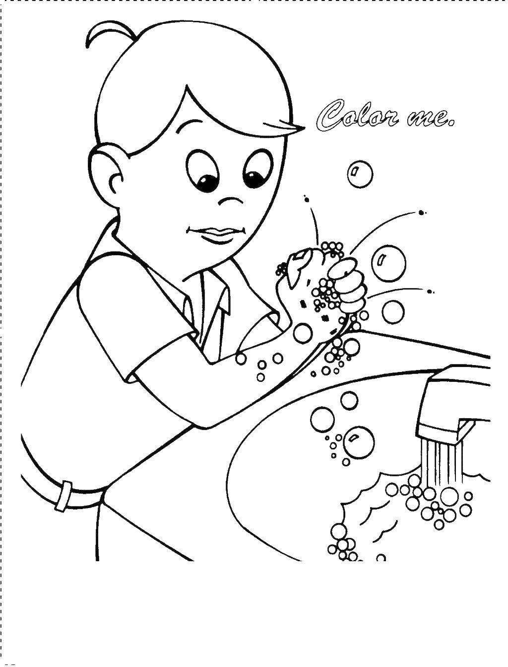 Online coloring pages coloring page hand washing wash download print coloring page