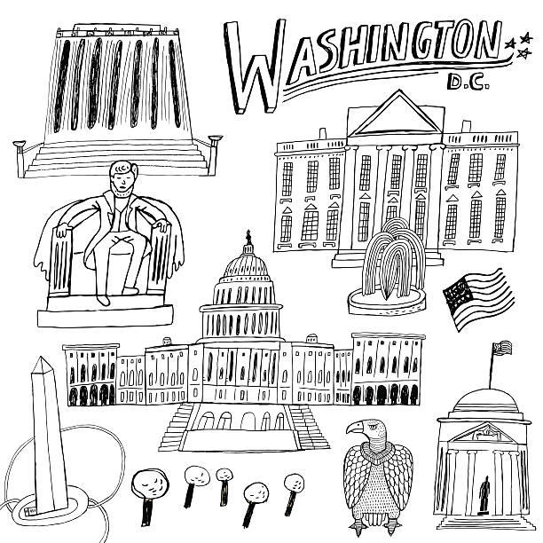 Famous buildings and monuments in washington dc usa stock illustration