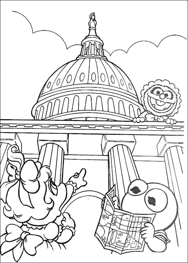 Baby piggy and baby kermit coloring page