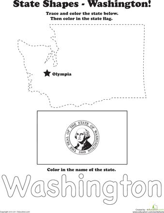 Trace the outline of washington worksheet education washington state outline washington state flag education