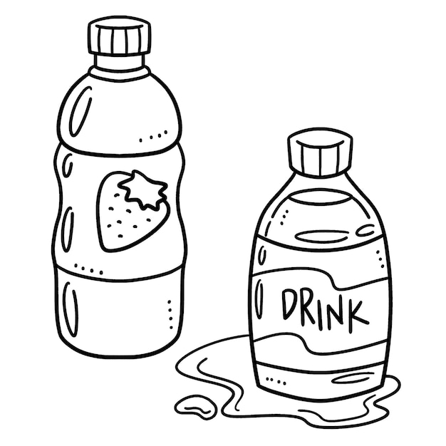 Premium vector bottled water and juice isolated coloring page