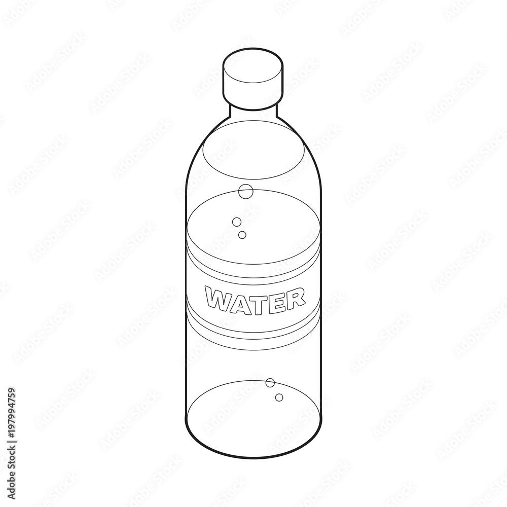 Bottle of water isometric style icon coloring book food concept illustration vector