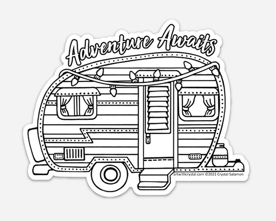 Large water bottle colouring sticker waterproof camper adventure awaits camping bowler trailer great outdoors motorhome rv adults teens kids