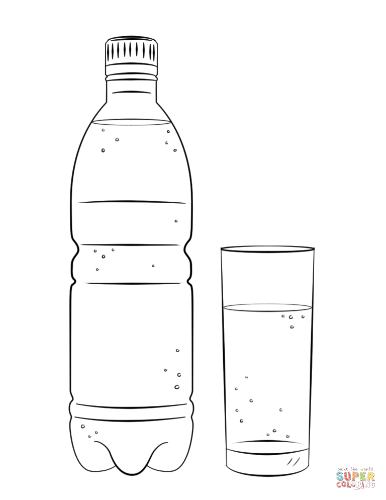 Water bottle and glass coloring page free printable coloring pages