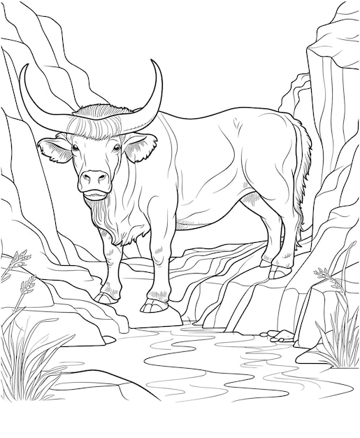 Premium vector buffalo animal coloring page for adults