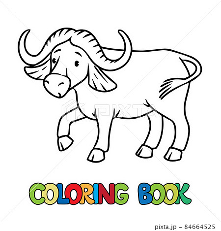 Funny wild buffalo kids coloring book vector