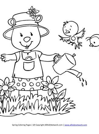 Watering flowers coloring page all kids network