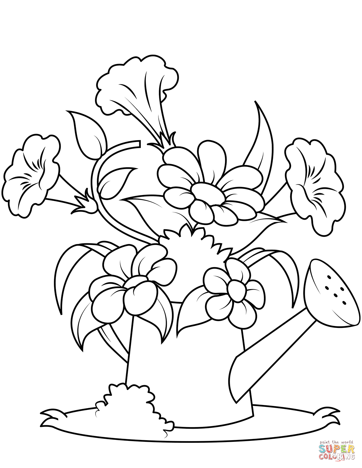 Watering can with flowers coloring page free printable coloring pages