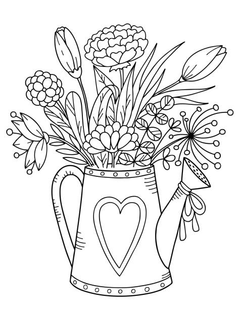 Coloring book watering can stock illustrations royalty