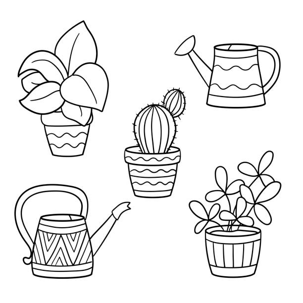 Coloring book watering can stock illustrations royalty