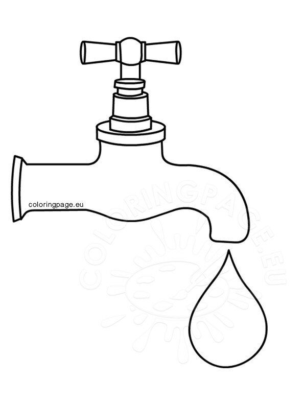 Illustration dripping water faucet coloring page