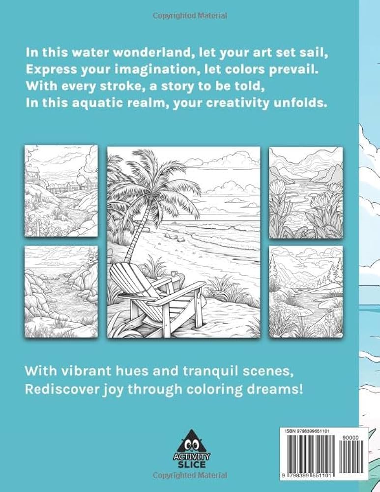 Water landscapes adult coloring book amazing coloring pages for relaxation mindfulness and stress relief featuring ocean sea lake river and waterfall scenery slice activity books