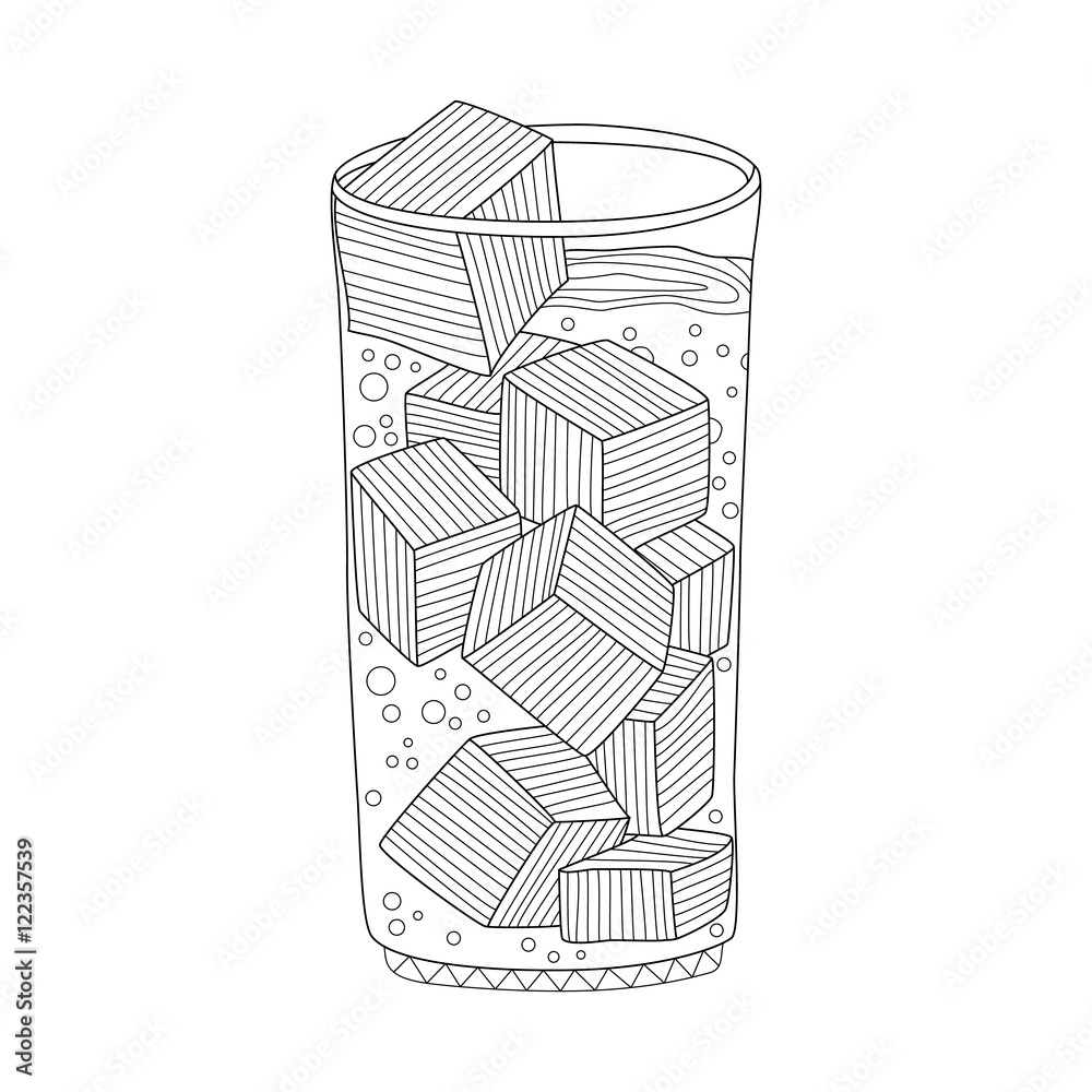 Sparkling water adult coloring page in zentangle style vector