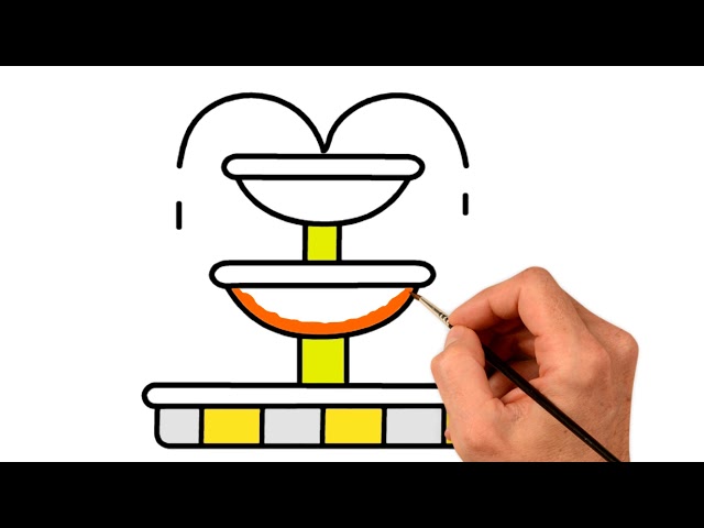 Fountain easily drawing and colouring how to draw a water fountain step by step for kids tutorial