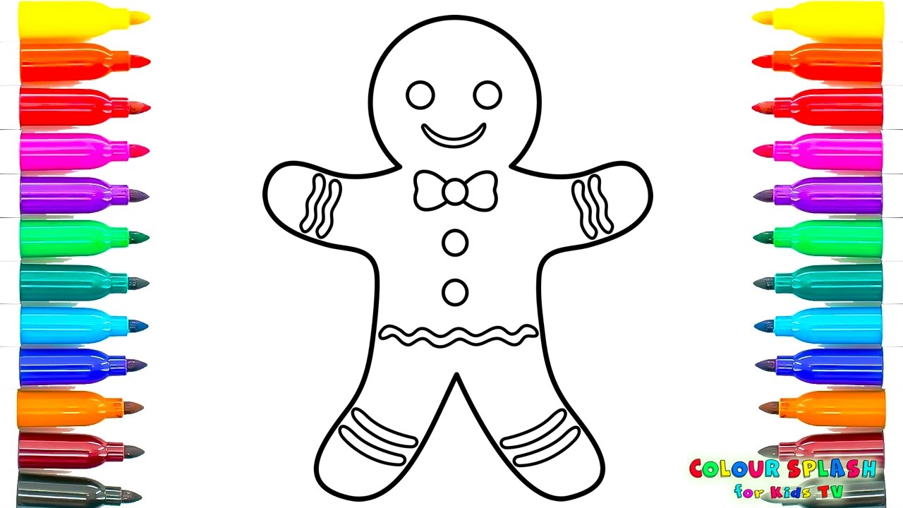 Coloring pages and drawing gingerbread an art colours for kids with colored arkers