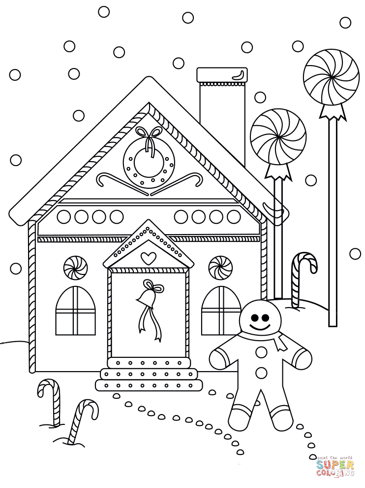 Gingerbread man near the house coloring page free printable coloring pages